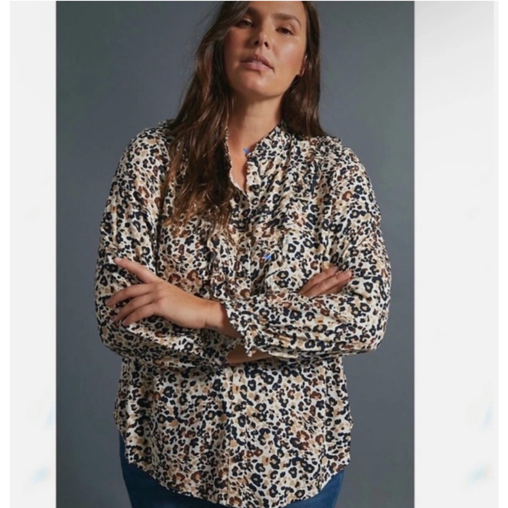 Anthropologie Maeve Katia Leopard Print Button Up Long‎ Sleeve Blouse US Size 4